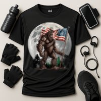 Bigfoot Sasquatch American Flag Full Moon Patriotics Cooling Performance Crew T-Shirt
