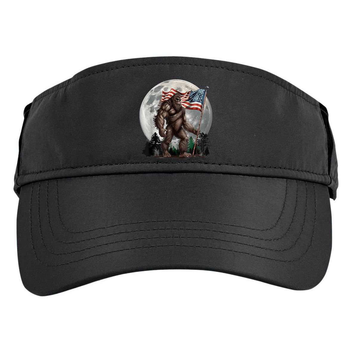 Bigfoot Sasquatch American Flag Full Moon Patriotics Adult Drive Performance Visor