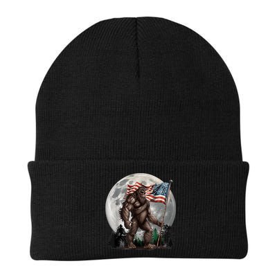 Bigfoot Sasquatch American Flag Full Moon Patriotics Beanie