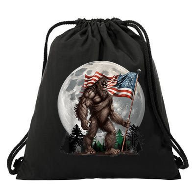 Bigfoot Sasquatch American Flag Full Moon Patriotics Drawstring Bag