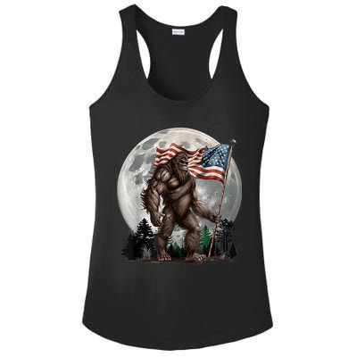 Bigfoot Sasquatch American Flag Full Moon Patriotics Ladies PosiCharge Competitor Racerback Tank
