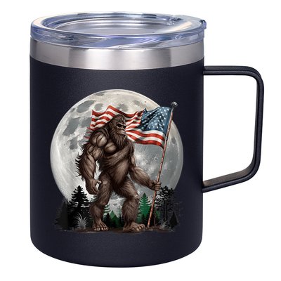 Bigfoot Sasquatch American Flag Full Moon Patriotics 12oz Stainless Steel Coffee Mug
