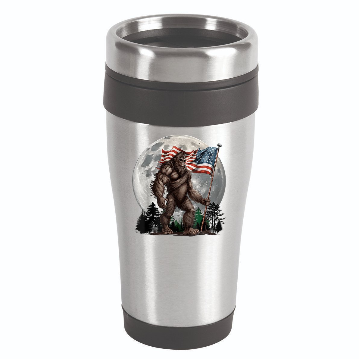 Bigfoot Sasquatch American Flag Full Moon Patriotics 16oz Travel Tumbler