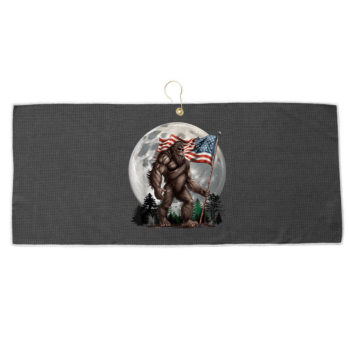 Bigfoot Sasquatch American Flag Full Moon Patriotics Large Microfiber Waffle Golf Towel