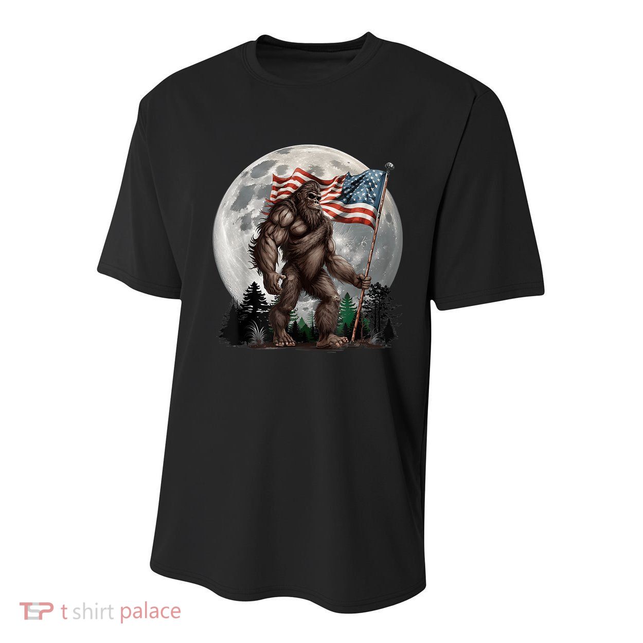 Bigfoot Sasquatch American Flag Full Moon Patriotics Youth Performance Sprint T-Shirt
