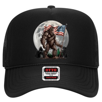 Bigfoot Sasquatch American Flag Full Moon Patriotics Trucker Hat