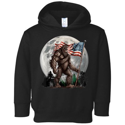 Bigfoot Sasquatch American Flag Full Moon Patriotics Toddler Hoodie