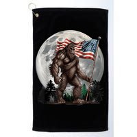 Bigfoot Sasquatch American Flag Full Moon Patriotics Golf Towel