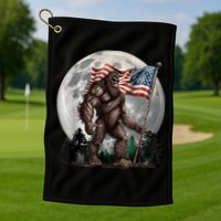 Bigfoot Sasquatch American Flag Full Moon Patriotics Golf Towel