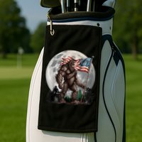 Bigfoot Sasquatch American Flag Full Moon Patriotics Golf Towel