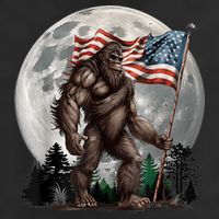 Bigfoot Sasquatch American Flag Full Moon Patriotics Golf Towel