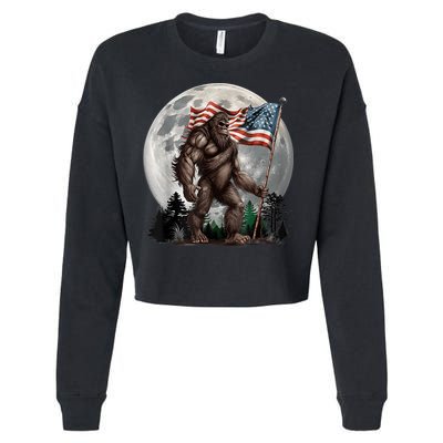 Bigfoot Sasquatch American Flag Full Moon Patriotics Cropped Pullover Crew