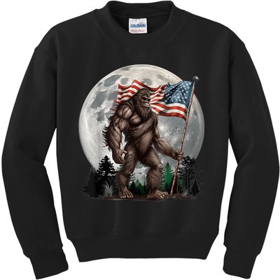 Bigfoot Sasquatch American Flag Full Moon Patriotics Kids Sweatshirt