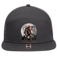 Bigfoot Sasquatch American Flag Full Moon Patriotics 7 Panel Mesh Trucker Snapback Hat