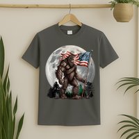 Bigfoot Sasquatch American Flag Full Moon Patriotics T-Shirt