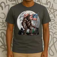 Bigfoot Sasquatch American Flag Full Moon Patriotics T-Shirt