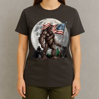 Bigfoot Sasquatch American Flag Full Moon Patriotics T-Shirt