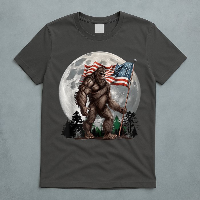 Bigfoot Sasquatch American Flag Full Moon Patriotics T-Shirt