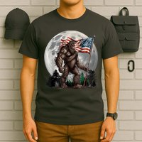 Bigfoot Sasquatch American Flag Full Moon Patriotics T-Shirt