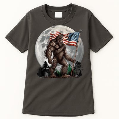 Bigfoot Sasquatch American Flag Full Moon Patriotics Tall T-Shirt