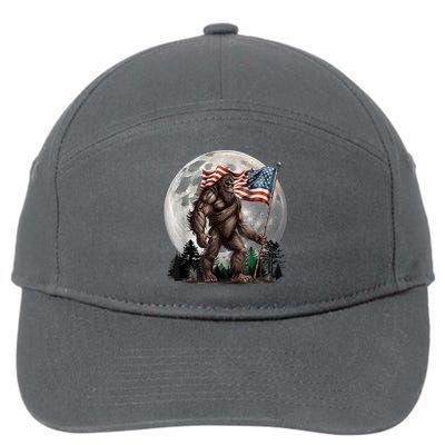 Bigfoot Sasquatch American Flag Full Moon Patriotics 7-Panel Snapback Hat