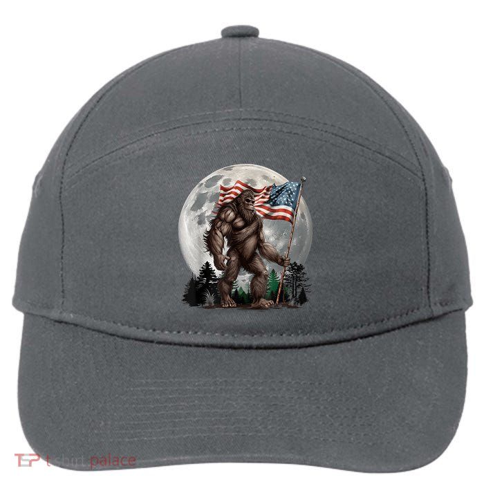 Bigfoot Sasquatch American Flag Full Moon Patriotics 7-Panel Snapback Hat