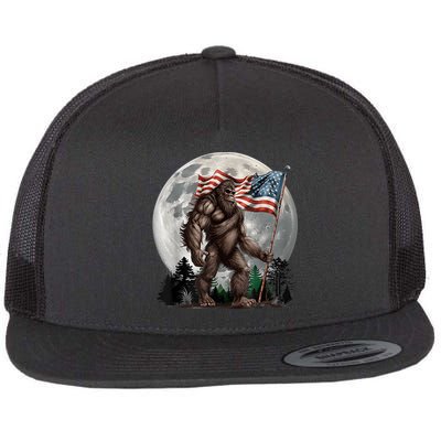 Bigfoot Sasquatch American Flag Full Moon Patriotics Flatbill Hat