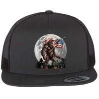 Bigfoot Sasquatch American Flag Full Moon Patriotics Flat Bill Trucker Hat