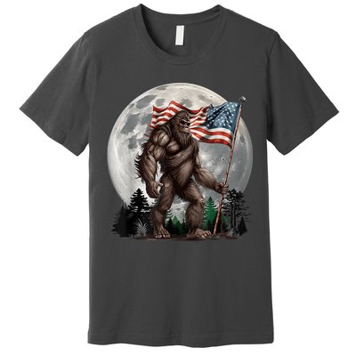 Bigfoot Sasquatch American Flag Full Moon Patriotics Premium T-Shirt