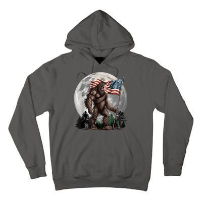 Bigfoot Sasquatch American Flag Full Moon Patriotics Tall Hoodie