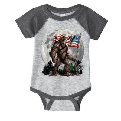 Bigfoot Sasquatch American Flag Full Moon Patriotics Infant Baby Jersey Bodysuit