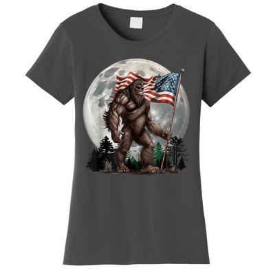 Bigfoot Sasquatch American Flag Full Moon Patriotics Women's T-Shirt