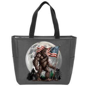 Bigfoot Sasquatch American Flag Full Moon Patriotics Zip Tote Bag