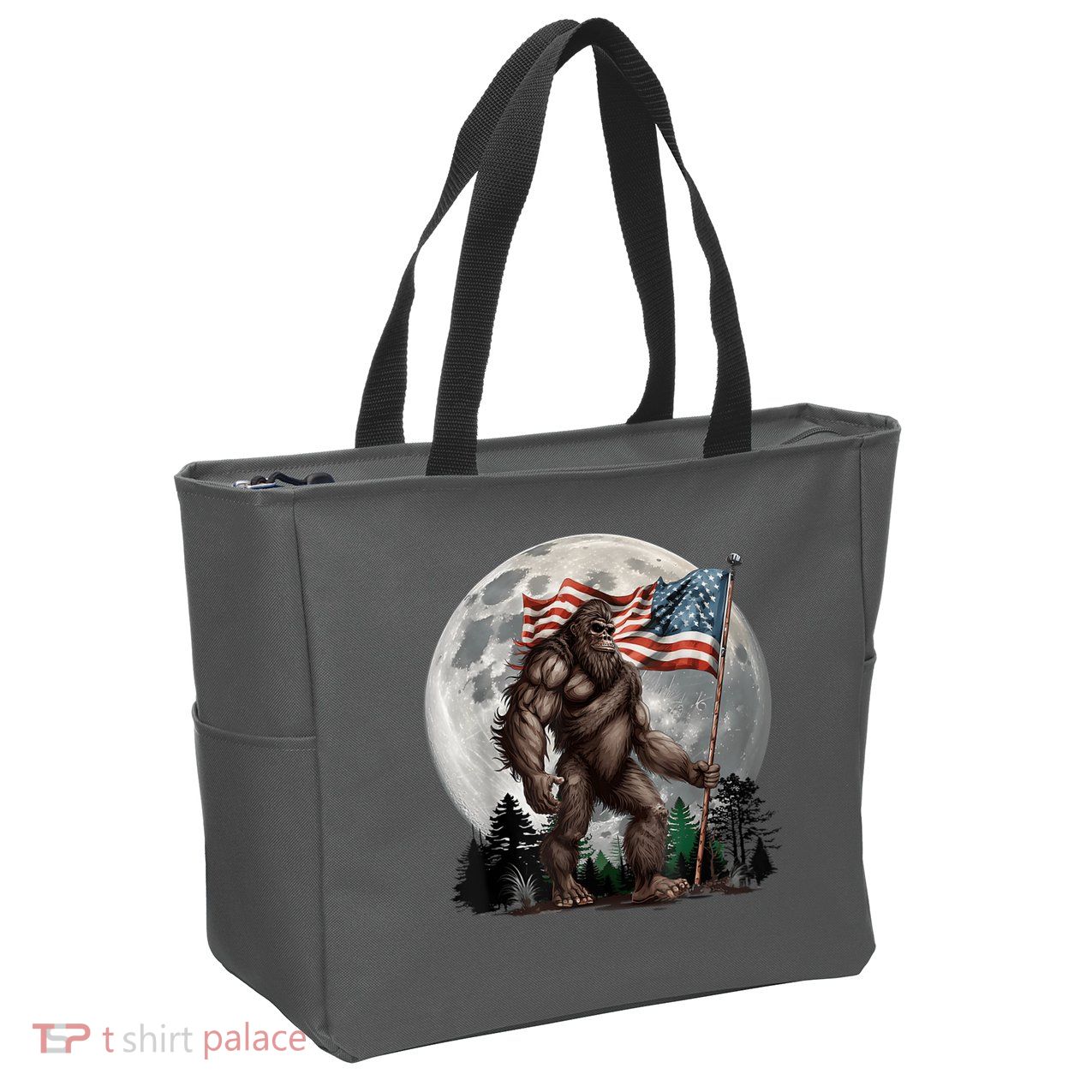 Bigfoot Sasquatch American Flag Full Moon Patriotics Zip Tote Bag