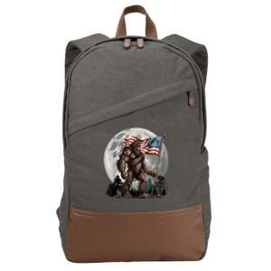 Bigfoot Sasquatch American Flag Full Moon Patriotics Cotton Canvas Backpack