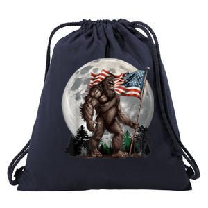 Bigfoot Sasquatch American Flag Full Moon Patriotics Drawstring Bag