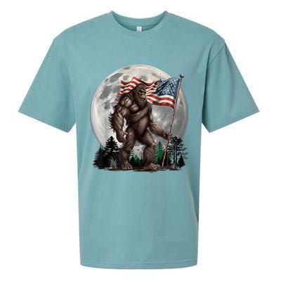 Bigfoot Sasquatch American Flag Full Moon Patriotics Sueded Cloud Jersey T-Shirt