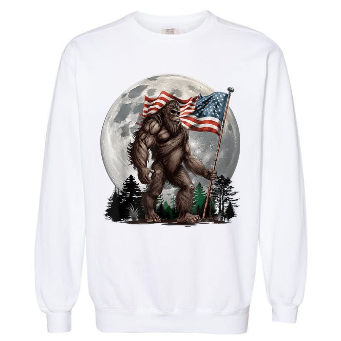 Bigfoot Sasquatch American Flag Full Moon Patriotics Garment-Dyed Sweatshirt
