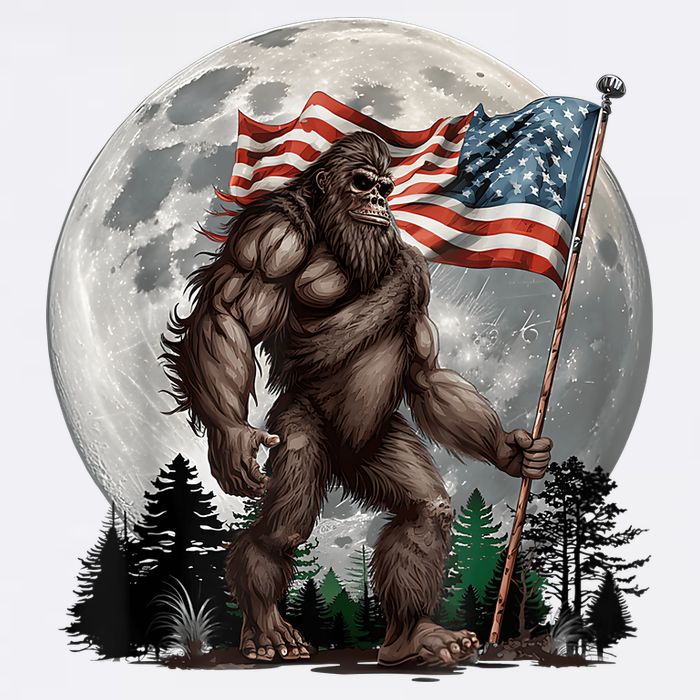 Bigfoot Sasquatch American Flag Full Moon Patriotics Garment-Dyed Sweatshirt