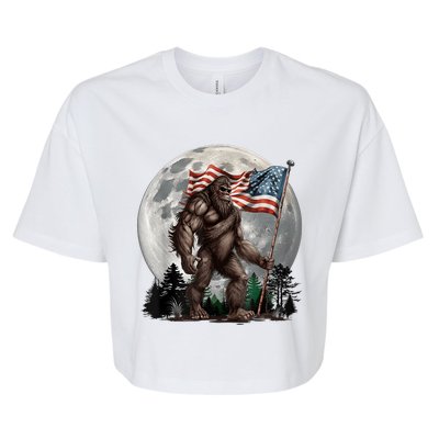 Bigfoot Sasquatch American Flag Full Moon Patriotics Bella+Canvas Jersey Crop Tee