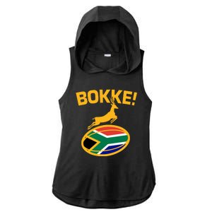 Bokke South African Rugby Fan Ladies PosiCharge Tri-Blend Wicking Draft Hoodie Tank