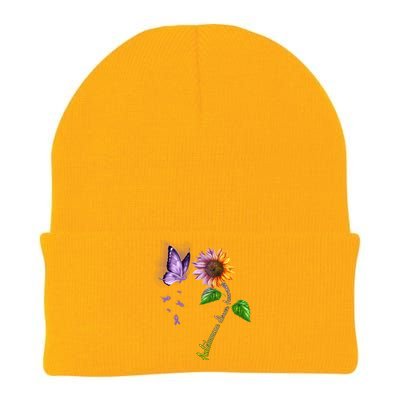 Butterfly Sunflower Autoimmune Disease Awareness Gift Knit Cap Winter Beanie