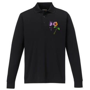 Butterfly Sunflower Autoimmune Disease Awareness Gift Performance Long Sleeve Polo