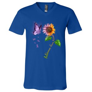 Butterfly Sunflower Autoimmune Disease Awareness Gift V-Neck T-Shirt