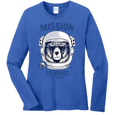 Brave Space Astronaut Bear Cool Gift Astronaut Bear Graphic Gift Ladies Long Sleeve Shirt