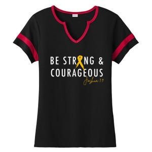 Be Strong And Courageous Hood Cancer Awareness Ribbon Great Gift Ladies Halftime Notch Neck Tee