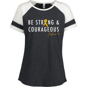 Be Strong And Courageous Hood Cancer Awareness Ribbon Great Gift Enza Ladies Jersey Colorblock Tee