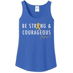 Be Strong And Courageous Hood Cancer Awareness Ribbon Great Gift Ladies Essential Tank