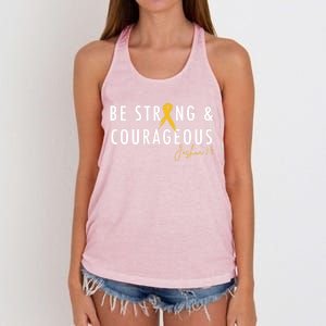 Be Strong And Courageous Hood Cancer Awareness Ribbon Great Gift Women's Knotted Racerback Tank