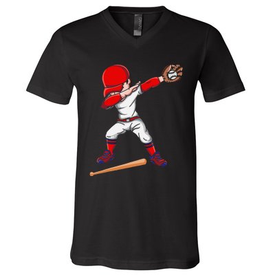 Baseballer Sports Athlete Dabbing Baseball Player V-Neck T-Shirt